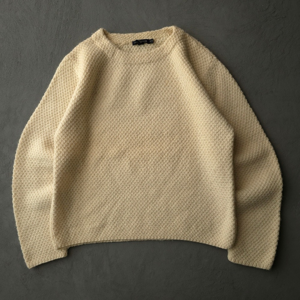 Vintage Club Monaco Cream Sweater XL Textured 100% Wool Knit Crewneck